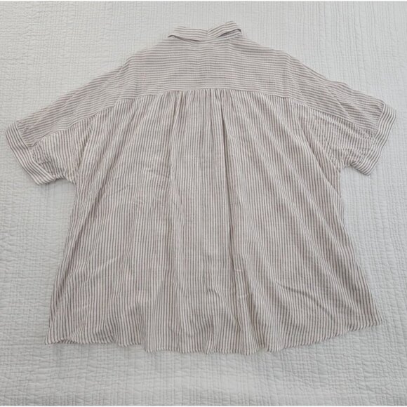 NEW Max Studio London Button Up Shirt Women's L Tan White Short Sleeve MSRP $138 - Picture 14 of 15